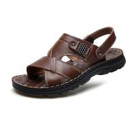 Comodi Sandali In Pelle Da Uomo, Ciabatte Con Cinturini Regolabili Con Punta Aperta, Scarpe Da Spiaggia Casual Con Supporto For L'Arco, Scarpe Da Acqua Antiscivolo For Sport Acquatici All'Aria Aperta