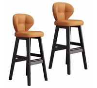 Comodi sgabelli da bar set da 2 con schienali curvi e poggiapiedi, struttura in legno massello e cuscini impermeabili in morbida pelle PU, perfetti for l'isola della cucina/bar di casa/pub(E,65cm)