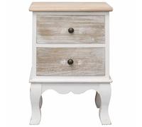 Comodini 2 Pezzi 35x30x50 cm Legno Paulownia | Bianco E Color Legno, 2 Cassetti, Tavolino Portatelefono, Assemblaggio Semplice