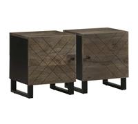Comodini 2pz Neri 40x33x46 cm in Legno Massello di Mango Nightstands with Metal Legs, Modern Bedroom Furniture with Storage Door, Sturdy Mango Wood Side Tables for Living Room and Bedroom Decor