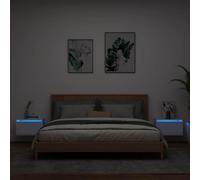 Comodini a Parete con Luci LED 2 pz Bianchi, Nightstand Wall Mounted with RGB Lights, Multifunctional Floating Bedside Table for Bedroom Living Room, Modern Storage Shelf with LED Illumination