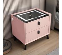 Comodini, comodini intelligenti con stazione di ricarica wireless e luci a LED Comodino con 2 cassetti Armadietto superiore in vetro temperato per camera da letto da soggiorno (rosa a sinist