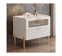 Comodini Comodini moderni bianchi, comodini, tavolino, con eleganti ripiani in lastre di roccia, porta decorativa in vetro e spazio di archiviazione a 2 livelli, for camera da letto, soggiorno Camera