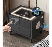 Comodini con luci a LED, comodini con altoparlante Bluetooth, serratura per impronte digitali, funzione di ricarica wireless, comodino con presa, comodino con scomparto segreto, 2 cassetti, 2 USB