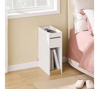 Comodini con piano e cassetto estraibili, tavolini stretti per divano, comodini per camera da letto e soggiorno, tavolo alto e stretto bianco e legno L x A x P circa 20 x 60 x 35 cm FBT163-WN Comodino