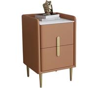 Comodini Moderni della metà del Secolo|Comodino Pratico Minimalista in Pelle in Microfibra|Tavolo da Tavolo per Divano da Banco in Pietra Sinterizzata PE, Brown, 40x35x55cm(15.7x13.7x21.6in)