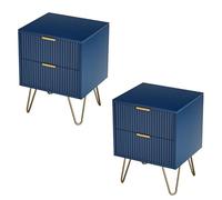 Comodini per camera da letto, confezione da 2, comodi 2 cassetti, comodino, set di 2 40 x 35,5 x 50 cm, comodini, salotto con cassetti, mobile in legno, cassettiera per soggiorno, colore: blu (E 2