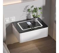 Comodini sospesi,Comodini Da Letto Stile Montaggio a parete,Comodino Con 1 Cassetto,Modern comodino Design,Con Stazione Di Ricarica,Comodino Con Luce LED, Per Camera Da Letto, Soggiorno. ( Color : Whi