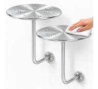 Comodini Sospesi Set di 2, Tavolini Rotondi da Parete in Acciaio per Camera | Telefonino, Occhiali e Letture Accanto al Letto con Piani Circolari e Spazio Libero per Pulire Sotto(Silver,13.7in)