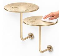 Comodini Sospesi Set di 2, Tavolini Rotondi da Parete in Acciaio per Camera | Telefonino, Occhiali e Letture Accanto al Letto con Piani Circolari e Spazio Libero per Pulire Sotto(Gold,15.7in)
