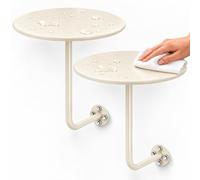 Comodini Sospesi Set di 2, Tavolini Rotondi da Parete in Acciaio per Camera | Telefonino, Occhiali e Letture Accanto al Letto con Piani Circolari e Spazio Libero per Pulire Sotto(Ivory,19.7in)