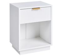 Beliani Comodino in MDF con 1 cassetto e maniglia dorata frontale scanalata 1 ripiano Bianco