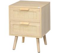 Comodino 2 Cassetti 40x40x56 cm in Legno e Rattan Naturale