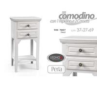 COMODINO 2 CASSETTI CASSETTIERA SHABBY CHIC DECAPè BIANCO PERLA H69L37P27 cm