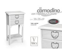 COMODINO 2 CASSETTI CUORE SHABBY CHIC CON RIPIANO PROVENZALE BIANCO 693828 cm
