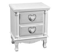 COMODINO 2 CASSETTI SHABBY CHIC MODERNO LEGNO DECAPE BIANCO CUORE h524330cm