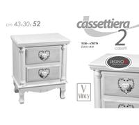 COMODINO 2 CASSETTI SHABBY CHIC MODERNO LEGNO DECAPE BIANCO ROSE CUORE 524330