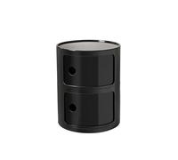 Comodino 3 Elementi in Plastica con Armadietto e Ante, Design Rotondo Creativo, Componibile Multifunzionale per Camera da Letto - per Piccoli Spazi, Semplice Pratica(Black,2 Tier)