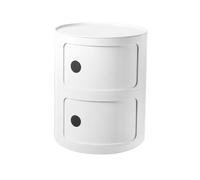 Comodino 3 Elementi in Plastica con Armadietto e Ante, Design Rotondo Creativo, Componibile Multifunzionale per Camera da Letto - per Piccoli Spazi, Semplice Pratica(White,2 Tier)