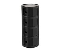 Comodino 3 Elementi in Plastica con Armadietto e Ante, Design Rotondo Creativo, Componibile Multifunzionale per Camera da Letto - per Piccoli Spazi, Semplice Pratica(Black,4 Tier)