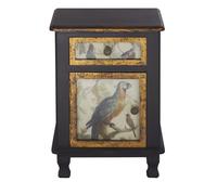 Comodino a 1 anta, 1 cassetto nero e dorato con motivi