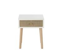 Comodino a 1 cassetto in legno di pino e rattan intrecciato