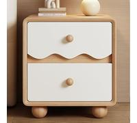 Comodino A 2 Cassetti Con Gambe E Maniglie in Legno -Guide Per Cassetti Silenziose A Tre Sezioni, Similpelle | Tavolino Laterale Moderno Con Motivo A Onde Per Camera Da Letto , 45x40x50CM,Natural
