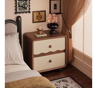 Comodino A 2 Cassetti Con Gambe E Maniglie in Legno -Guide Per Cassetti Silenziose A Tre Sezioni, Similpelle | Tavolino Laterale Moderno Con Motivo A Onde Per Camera Da Letto ,30x40x50CM, walnut