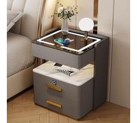 Comodino A LED Con Piano A Doppio Strato E 3 Cassetti - Porta USB Di Tipo C, Sblocco Con Impronta Digitale E Ricarica Wireless | Comodino Intelligente Per Soggiorno E Camera Da Letto , 40x40x58cm,B