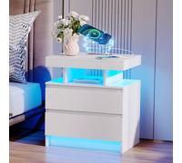 Comodino a LED con presa, comodini moderni con funzione di ricarica e USB, comodino con 2 cassetti e librerie, comodino con 3 luci a LED, per camera da letto e soggiorno Dimensioni: 136 x 46 x 34 cm C