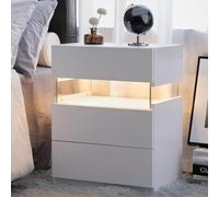 Comodino a LED, tavolino con tavola in acrilico LED, comodino con 3 cassetti, comodino moderno bianco per camera da letto soggiorno comodino mobili