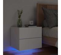 Comodino a Parete con Luci LED Bianco, Modern Wall Mounted Nightstand with RGB Lighting, Multifunctional Floating Bedside Table for Bedroom and Living Room Space Saving Storage Solution