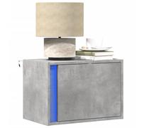 Comodino a Parete con Luci LED Grigio Cemento, Modern Wall Mounted Nightstand with RGB Lighting, Multifunctional Bedroom Storage Cabinet with Drawer, Space Saving Design for Home Decor