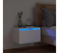 Comodino a Parete con Luci LED RGB Bianco, Mobile Sospeso Multifunzionale per Camera da Letto e Soggiorno, Design Moderno con Illuminazione a LED, Legno Multistrato Resistente, 50x36x30 cm