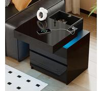 Comodino a specchio con scomparto segreto, comodino a LED con funzione di ricarica, comodini alti con serratura, 3 cassetti con specchio, luci a 3 colori, USB e USB-C, sensore di movimento Comodino mo