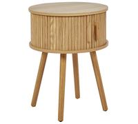Comodino ante scorrevoli in MDF con hambe in legno massello legno chiaro Selah