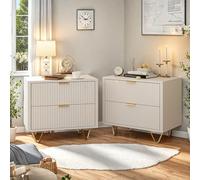 Comodino bianco, 49 x 29 x 47 cm, piccolo comodino con 2 cassetti, design moderno, con maniglie dorate e gambe dorate, per camera da letto, soggiorno (bianco, 2 cassetti)
