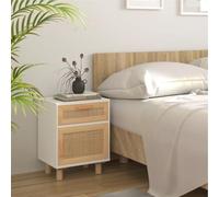 Comodino Bianco in Legno Massello di Pino e Rattan Naturale Comodino Salvaspazio Mobile Camera Da Letto Comodini Camera Da Letto Moderni Arredamento Camera Da Letto per Dormitorio Universitario