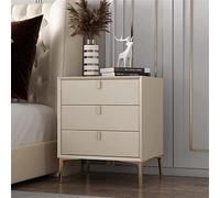 Comodino Bianco Legno, Leggero Comodino Di Lusso Per Camera Da Letto, Moderno Semplicità Comodino Armadietto 3 Cassetto Grigio, Pelle Aumentato Piccolo Armadietto Tre Cassetti A Tre Strati 50X40X63 CM