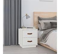 Comodino Bianco Nightstand with Drawers, Solid Pine Wood Bedside Table 40x34x45 cm, Rustic White End Table for Bedroom Living Room, Multifunctional Storage Cabinet with Spacious Drawers