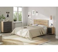 Dmora Birmingham, Set Camera, Testiera Letto e 2 Comodini a 3 cassetti, 160x2 cm, Effetto Nodi, Rovere e Antracite