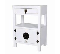 Comodino cinese Madame Wong bianco - autentico stile Ming, 2 ante e 1 cassetto, legno/MDF, raccordi in metallo anticato, mya020 Palazzo esclusivo