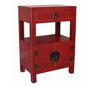 Comodino cinese Madame Wong rosso - autentico design Ming, 2 ante e 1 cassetto, legno/MDF, comodino esotico mya021 Palazzo esclusivo