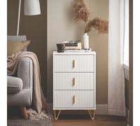 Comodino, comodino con 3 cassetti e vano contenitore, tavolino moderno per camera da letto e soggiorno FBT115-W[MATERIALE] MDF e PB (E1), Dimensioni prodotto: L40 x P40 x A47 cm, Peso: 11 kg, Capacità