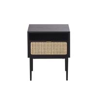 Comodino con 1 cassetto in legno e paglia di Vienna nero