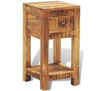 Comodino con 1 Cassetto in Legno Massello di Mango - Tavolino Laterale con Cassetto Estraibile per Soggiorno Camera da Letto - Mobile in Legno Solido per Oggetti Decorativi Piante Vaso