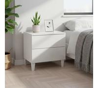 Comodino Con 2 Cassetti Cassettiera Settimino Mobile Da Camera Da Letto Moderno Mobiletto Con Piedini Struttura Compatta in Melaminico Antigraffio Montaggio Facile 50 x 34 x 39 Cm Bianco Lucido