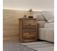 Comodino con 2 Cassetti dallo stile Rustico in Legno, 40x30x56 cm, Marrone