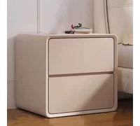 Comodino con 2 cassetti, finitura in pelle, comodino per camera da letto, grande capacità, tavolino in legno, guida silenziosa, nessun montaggio richiesto, cachi, 40 x 40 x 47 cm