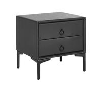 Comodino con 2 Cassetti in Pelle Sintetica Nero e Gambe in Metallo Sezanne